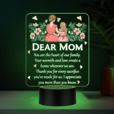 Dear Mom Acrylic LED Lamp with UV Print – Multicolor Night Light Mother’s Day & Birthday Gift